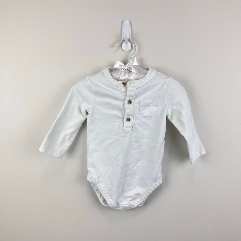 Janie and Jack Baby Henley Long Sleeve Bodysuit Jet Ivory 6-12 Months